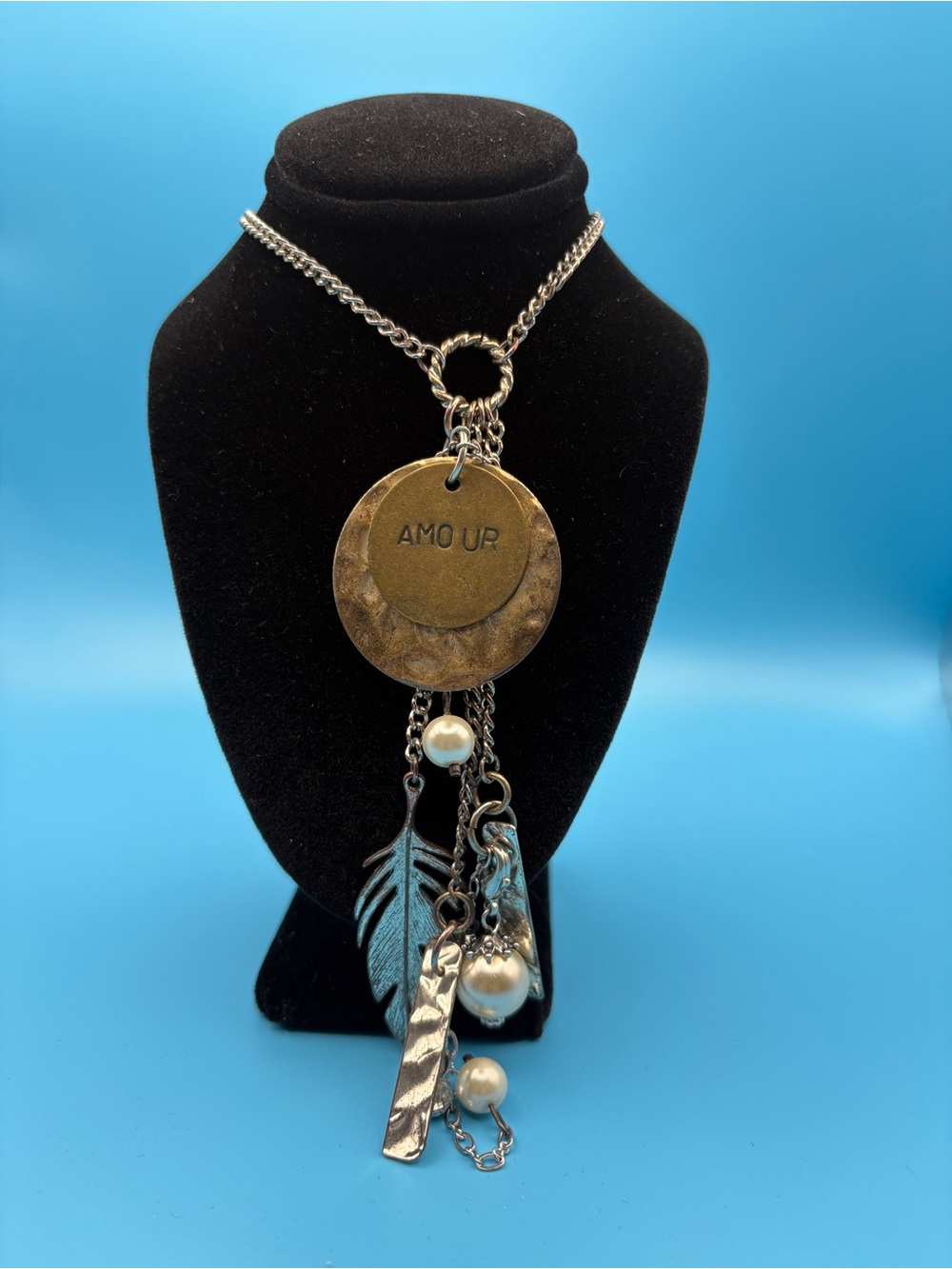 Amour Pendant Statement Necklace - Gold and Silver Accents